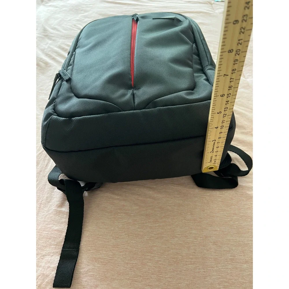 Black Ballistic Nylon Laptop Backpack Red Accent Zip Padded Commuter Bag 18in